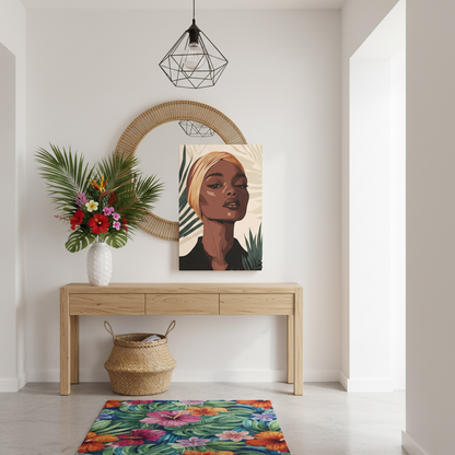 Canvas Wall Art — Elegant Tropical Portrait of Woman in Headwrap