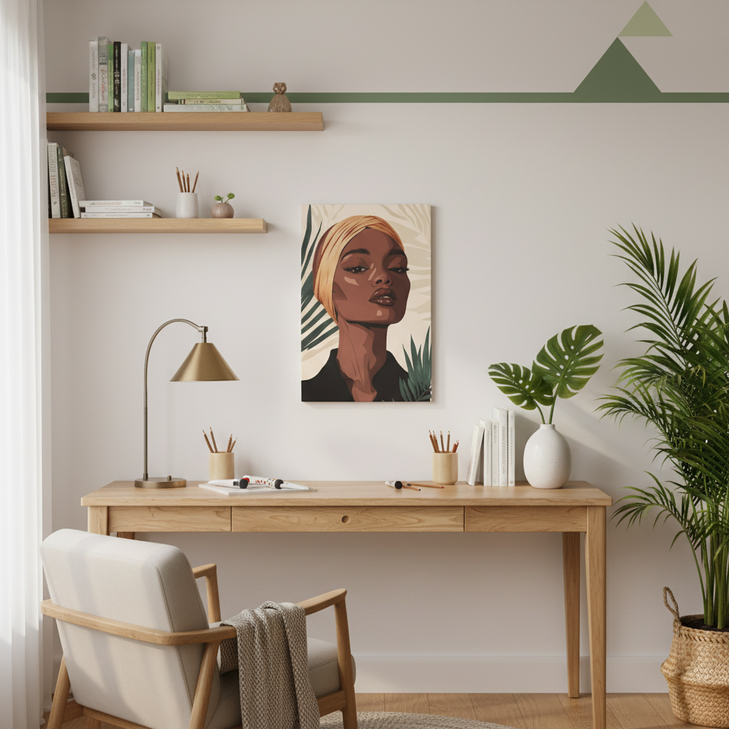 Canvas Wall Art — Elegant Tropical Portrait of Woman in Headwrap