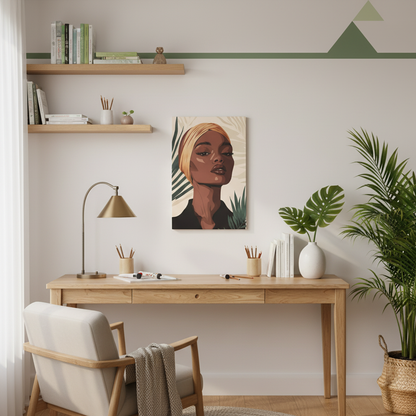 Canvas Wall Art — Elegant Tropical Portrait of Woman in Headwrap