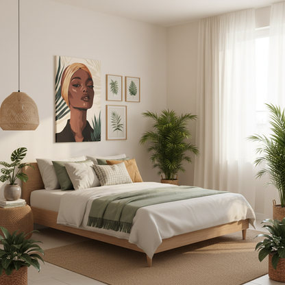 Canvas Wall Art — Elegant Tropical Portrait of Woman in Headwrap