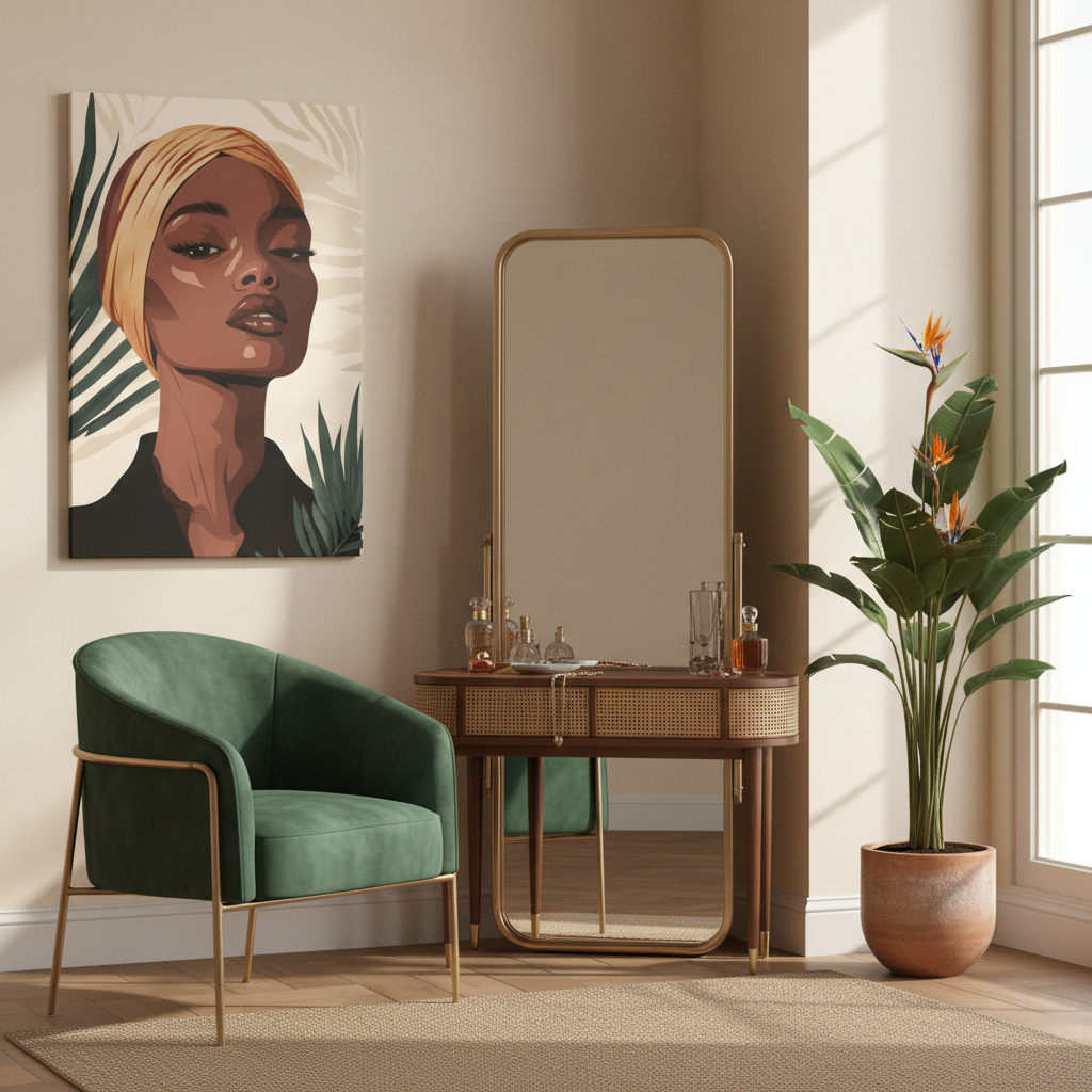 Canvas Wall Art — Elegant Tropical Portrait of Woman in Headwrap