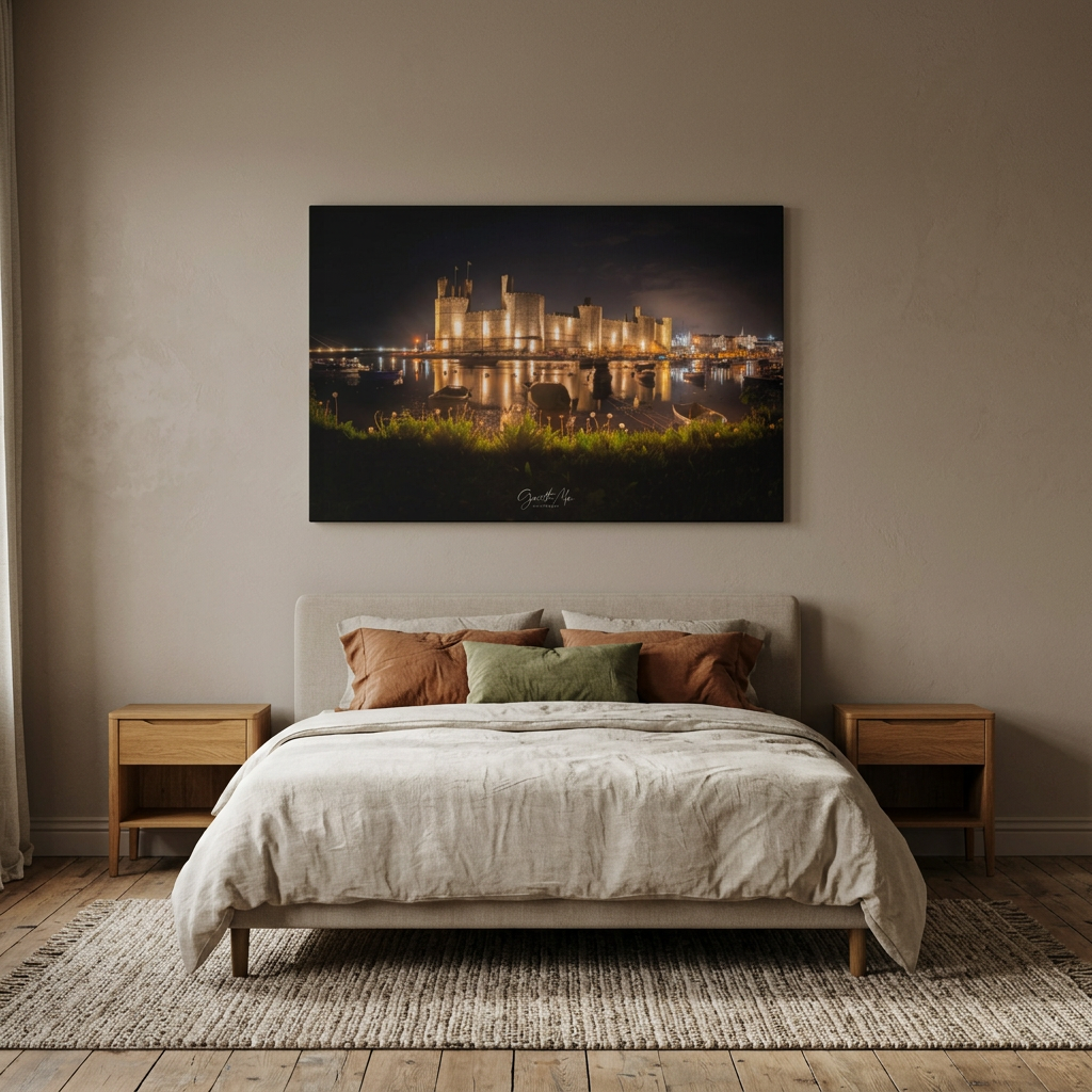 Caernarfon Castle at Night By Photographer Gareth Mon Jones | Illuminated Castle Reflections on the Menai Strait