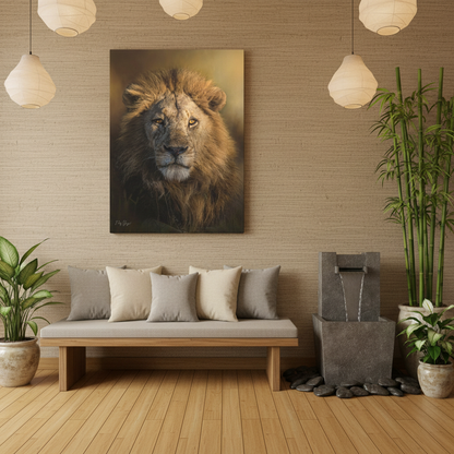 Majestic Lion in Golden Light – By Photographer Patsy Weingart
