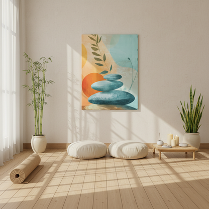 Zen Stack Abstract Canvas Wall Art — Tranquil Stones & Sun Matte Stretched Canvas