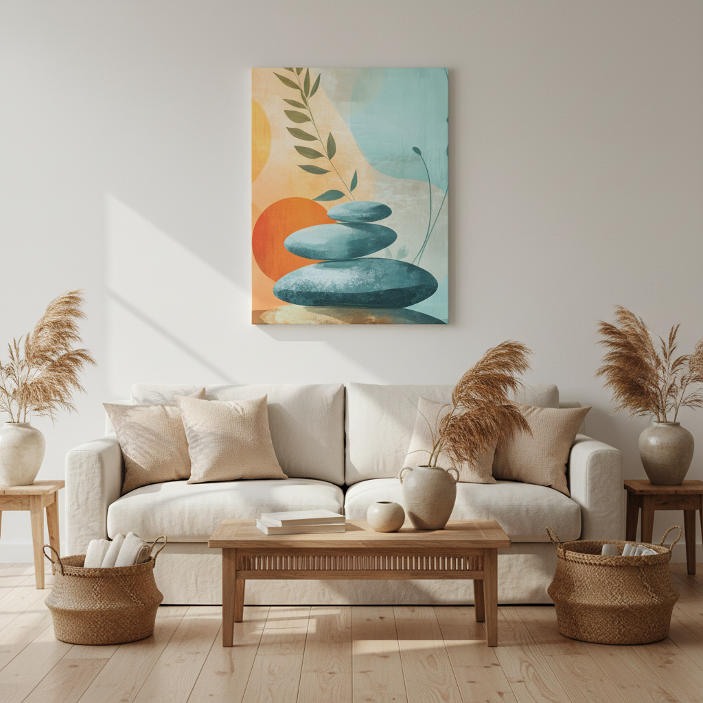 Zen Stack Abstract Canvas Wall Art — Tranquil Stones & Sun Matte Stretched Canvas
