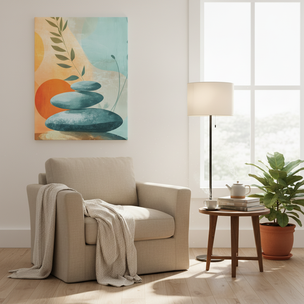 Zen Stack Abstract Canvas Wall Art — Tranquil Stones & Sun Matte Stretched Canvas